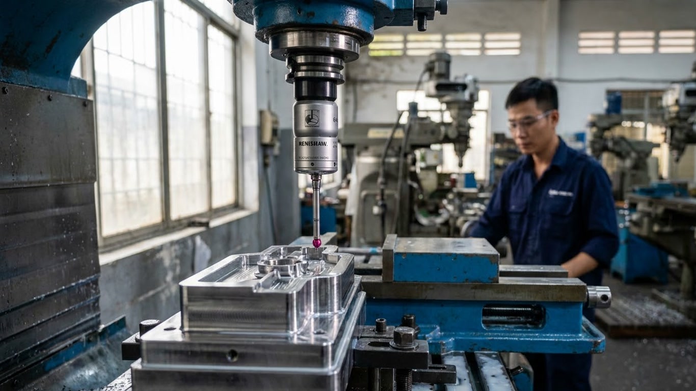 Hình minh hoạ: Đo kiểm bằng Probe trong SolidCAM: Khép kín quy trình trên máy CNC