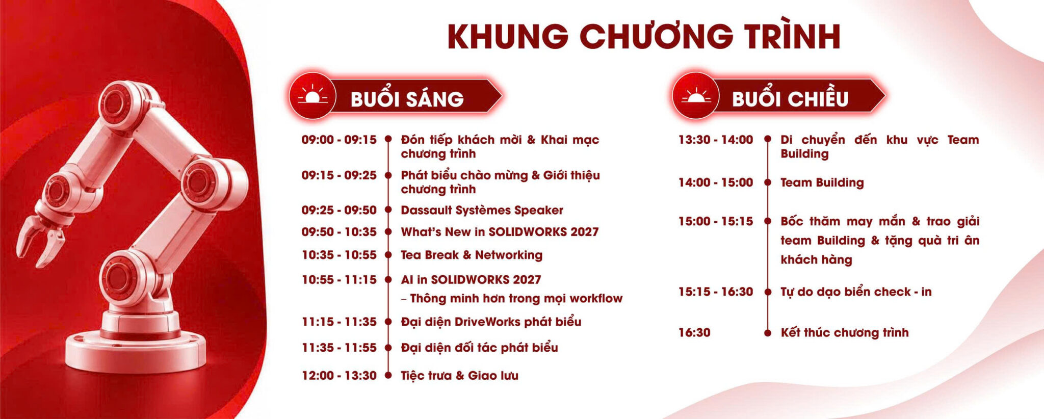 Khung chương trình SOLIDWORKS Innovation Day 2027 buổi sáng và buổi chiều ngày 17/10/2026